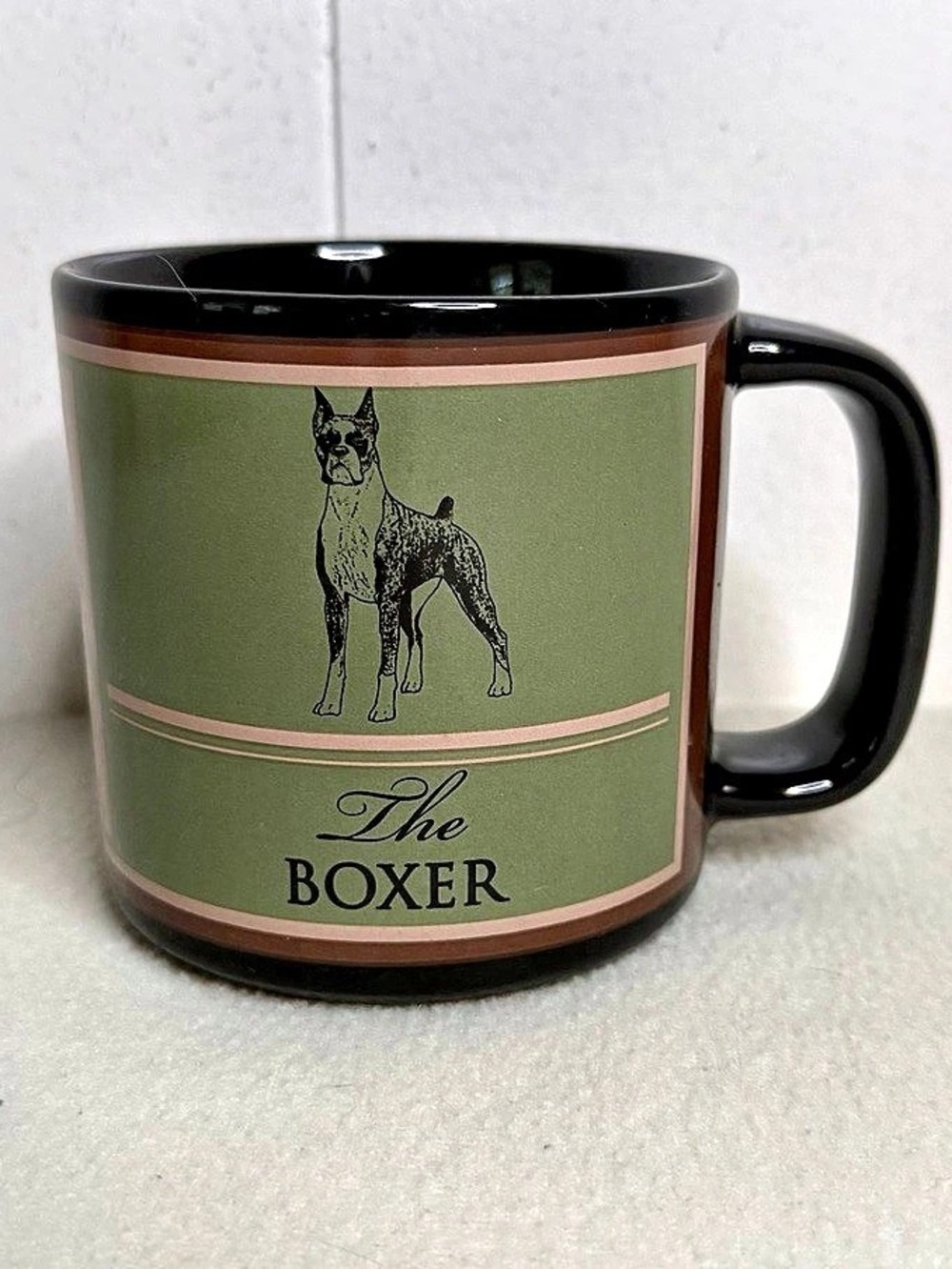 The Boxer Ceramic Mug In Green And Black Dog Lovers Coffee Cup